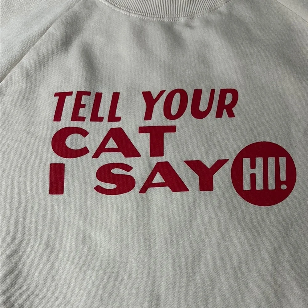 Cream Cat Sweatshirt with Red Print